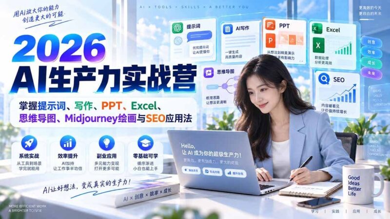 【2026.09.07】2026 AI效能加速营:一站式精通提示词、文案、PPT、表格、脑图、AI绘画与SEO实战-小鱼项目网
