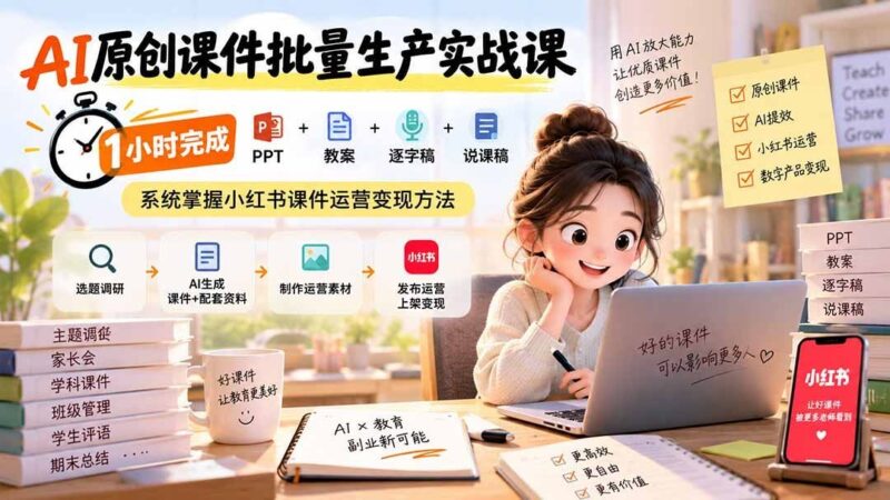 【2026.09.09】AI课件批量生成实战营：1小时搞定PPT教案逐字稿，玩转小红书课件变现全攻略-小鱼项目网