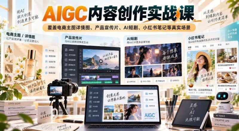 【2026.09.10】解锁AIGC内容创作全攻略:电商主图、详情页、宣传片、AI短剧与小红书笔记实战全覆盖-小鱼项目网