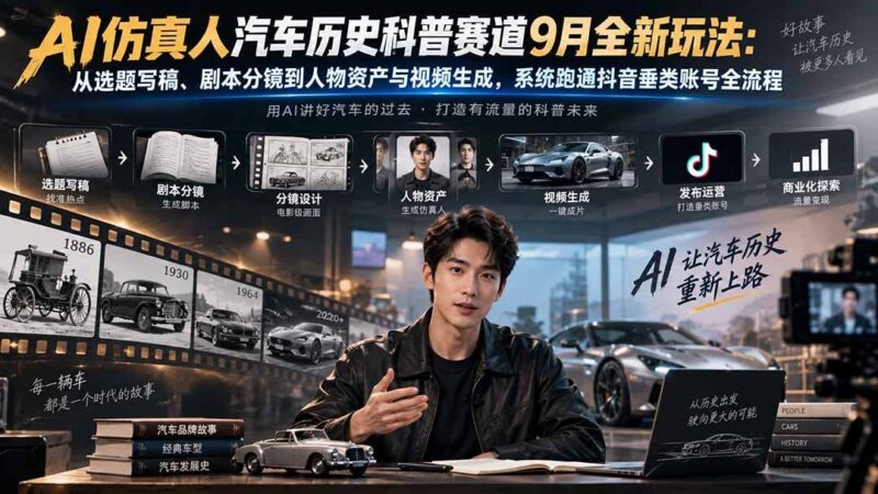 【2026.09.12】AI仿真人带你穿越汽车百年史:抖音科普赛道从选题到成片的完整玩法揭秘-小鱼项目网