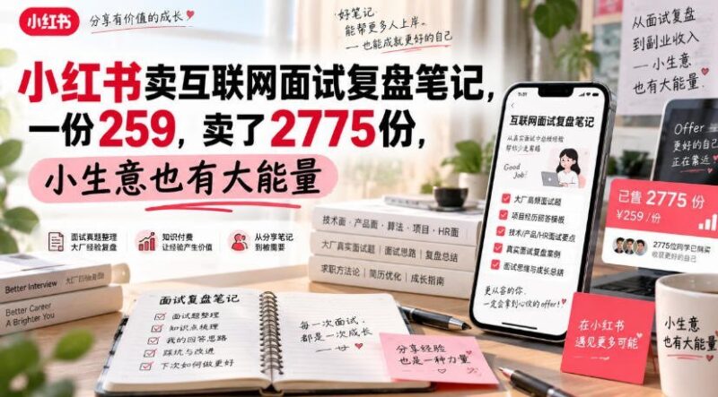 【2026.09.12】小红书面试复盘笔记卖爆了:一份259元,狂销2775份,小生意也能爆发大能量-小鱼项目网