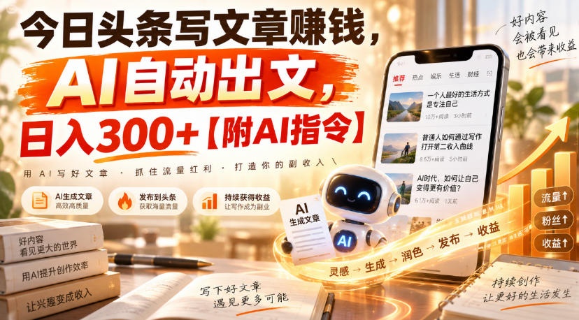今日头条写文章賺钱，AI自动出文，日入300+【附AI指令】