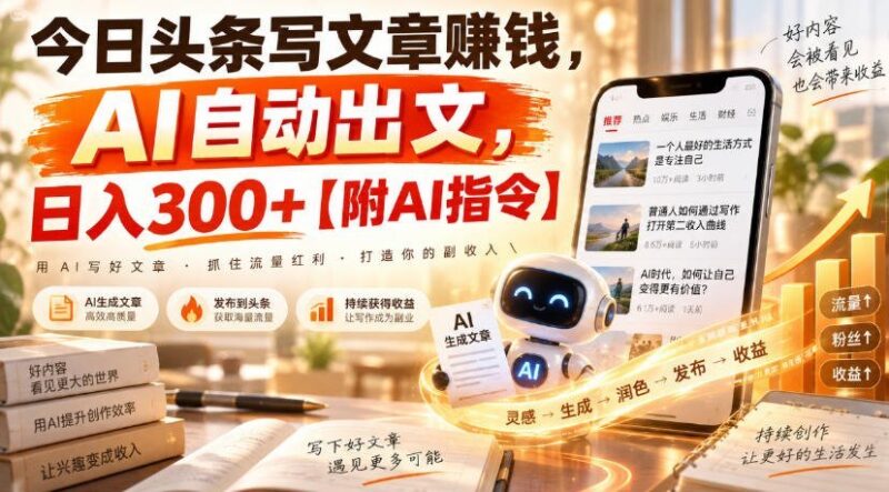 【2026.09.12】今日头条AI写作变现，自动生成文章日赚300+（内附AI提示词）-小鱼项目网