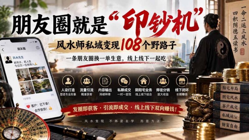 【2026.09.15】朋友圈变身“提款机”,风水师私域变现108招野路子,一条动态成交一单,线上线下双线收割-小鱼项目网