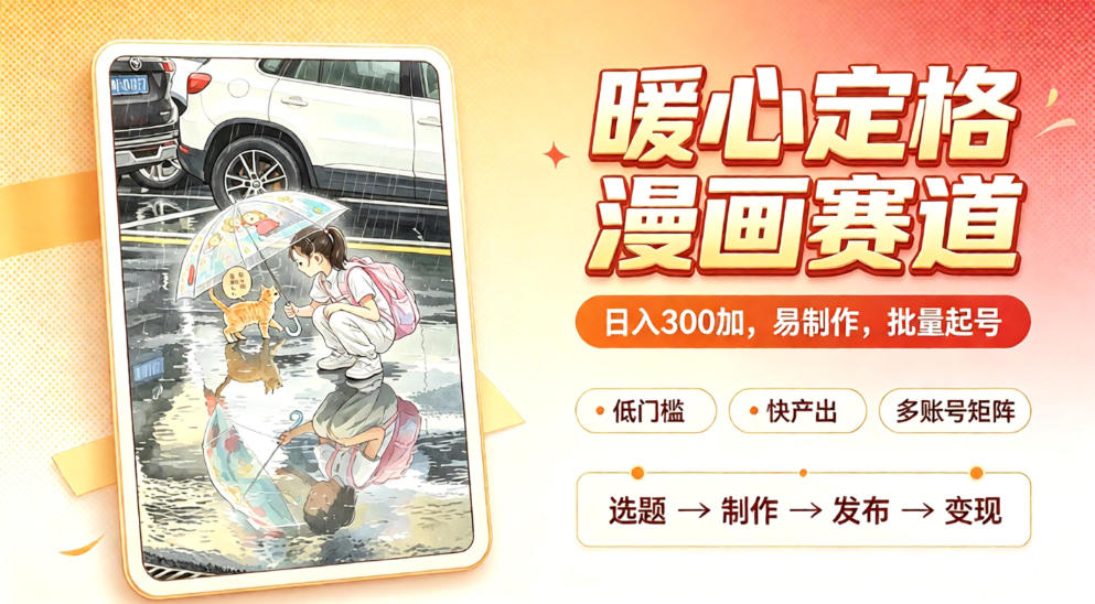 暖心定格漫画赛道,日入300、易制作,批量起号,详细拆解,全程无废话