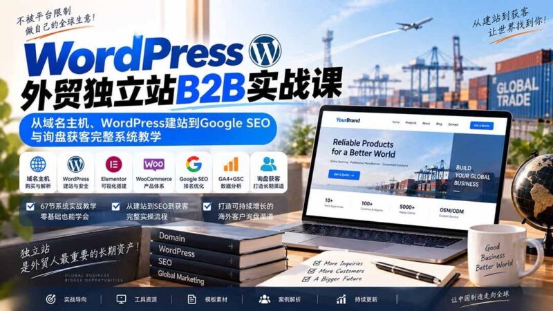 【2026.09.18】WordPress外贸B2B独立站全攻略:从域名主机搭建到Google SEO询盘获客一站式实战-小鱼项目网