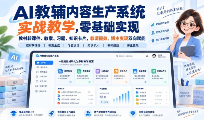 【2026.09.18】零基础用AI教辅系统,轻松把教材变成课件、教案、习题和知识卡片,教师增效与博主变现两不误-小鱼项目网