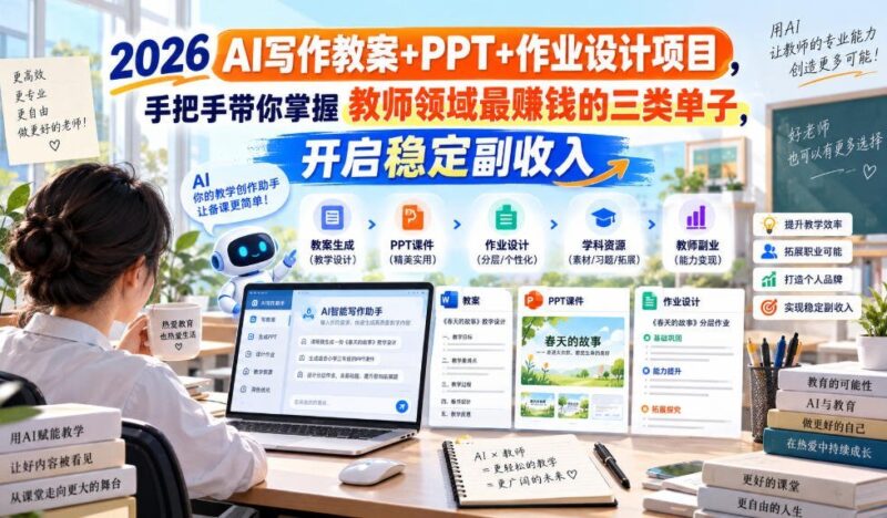 【2026.09.19】AI写作教案、PPT与作业设计实战:掌握教师最赚钱的三类接单方向,轻松开启稳定副业收入-小鱼项目网