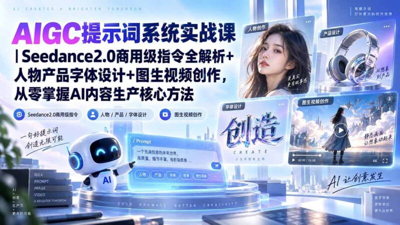 【2026.09.20】AIGC提示词实战课|Seedance2.0商用指令全解析,涵盖人物产品字体设计与图生视频,轻松掌握AI内容生产-小鱼项目网