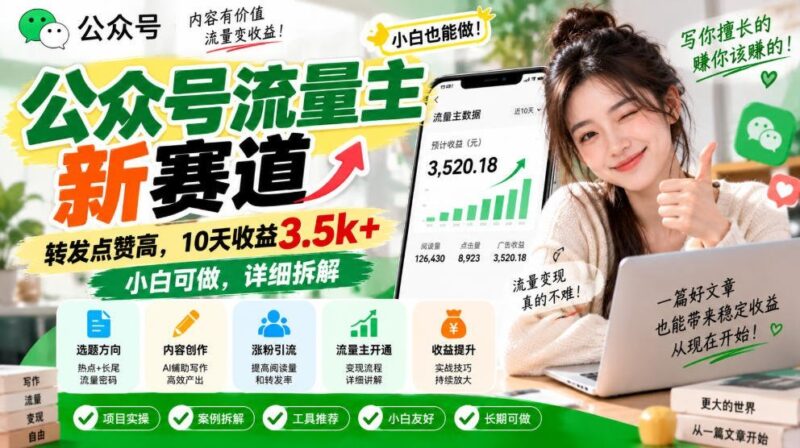 【2026.09.21】公众号流量主新风口,10天轻松赚3500+,小白也能上手,转发点赞爆棚,完整攻略揭秘-小鱼项目网