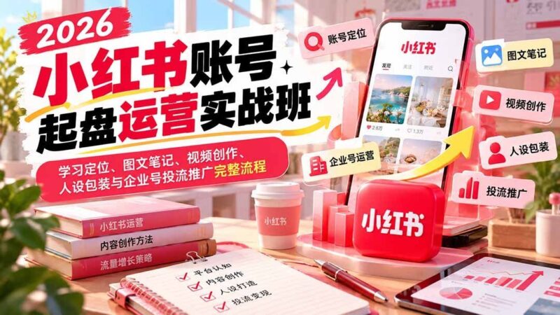 【2026.09.25】小红书从0到1起盘实战:定位、图文、视频、人设打造与企业号投流全攻略-小鱼项目网