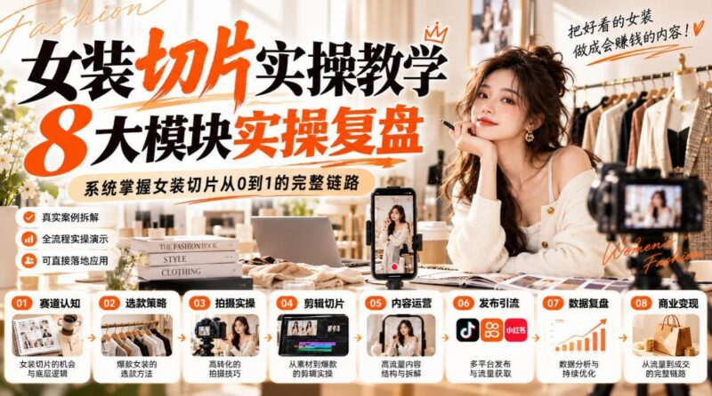 【2026.10.03】女装切片实操全攻略:8大模块深度复盘,从零到一系统掌握完整链路-小鱼项目网