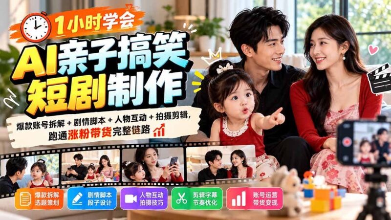 【2026.10.04】1小时掌握AI亲子搞笑短剧全流程:爆款拆解+脚本创作+互动设计+拍摄剪辑,轻松涨粉变现-小鱼项目网