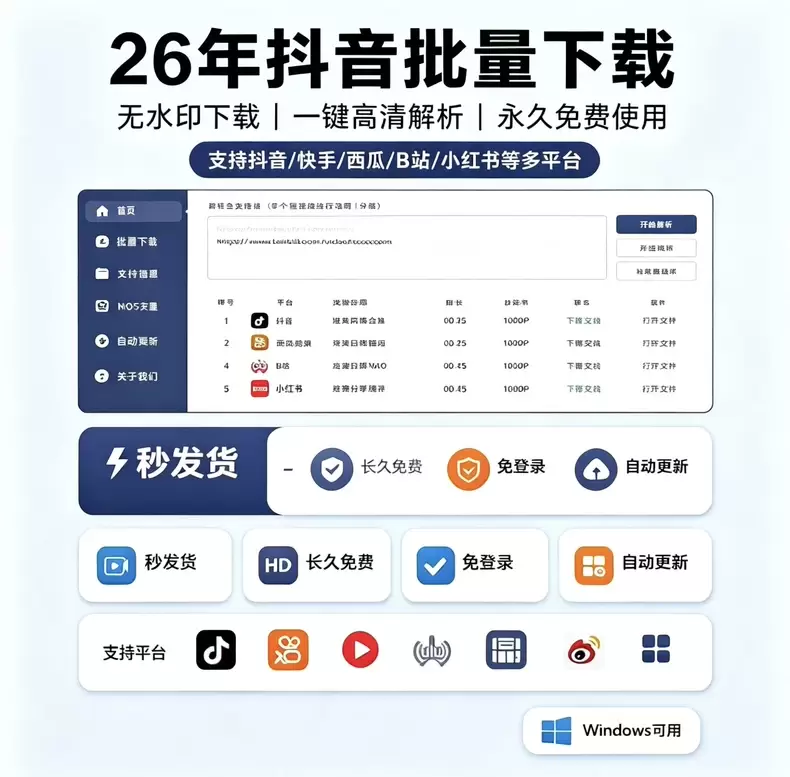 虚拟产品 60. 26年最新抖音短视频批量下载工具 支持抖音-小鱼项目网
