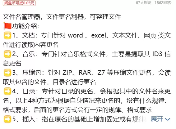 虚拟产品 499. 文件名管理器 一个整理文件小工具，推荐上-小鱼项目网