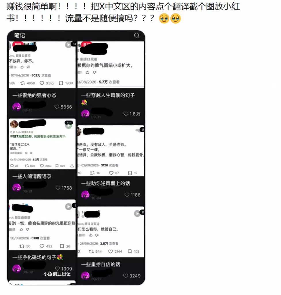 看图，说一个利用国内国外信息差搬运赚钱的玩法，就是把国外x-小鱼项目网